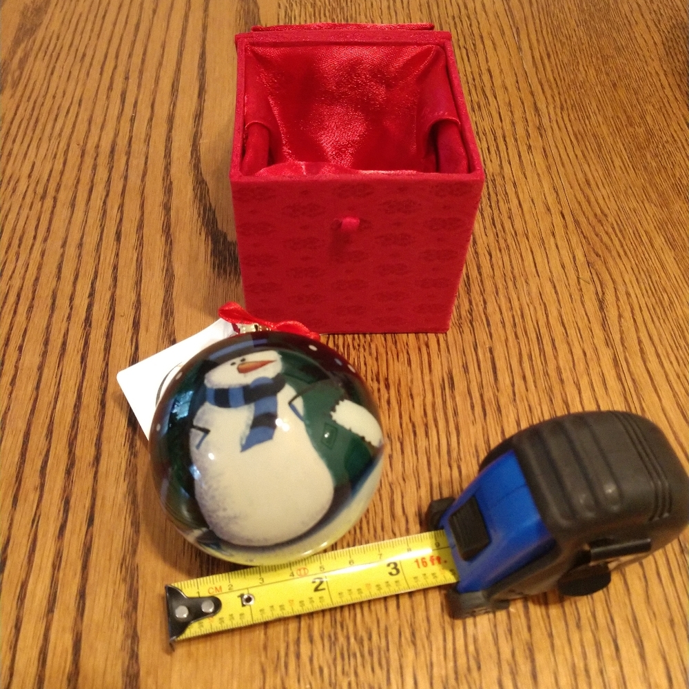 Snowman & Happy Face Glass Ornamen with Pretty Box